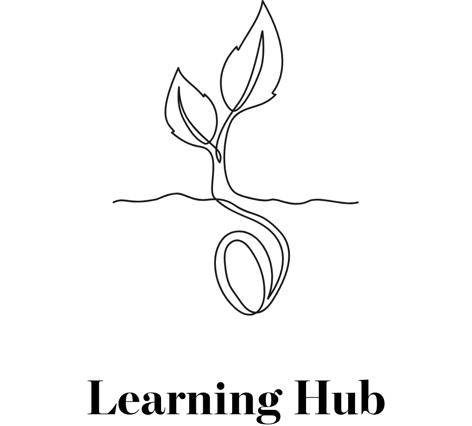 Line drawing of plant with headline Learning Hub